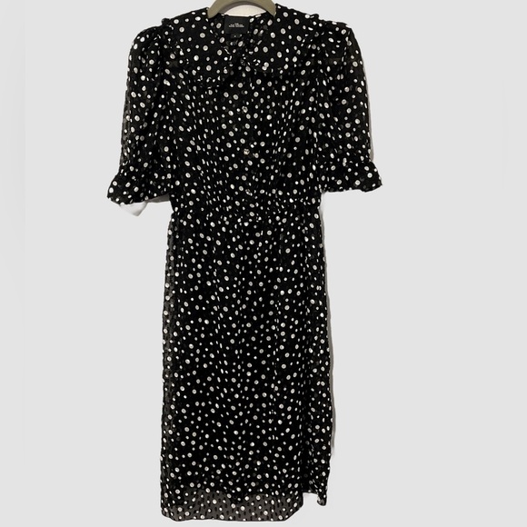 Marc Jacobs The Kat Polka-Dot Midi Chiffon Dress Crystal Heart Buttons Size 0 - Picture 2 of 13
